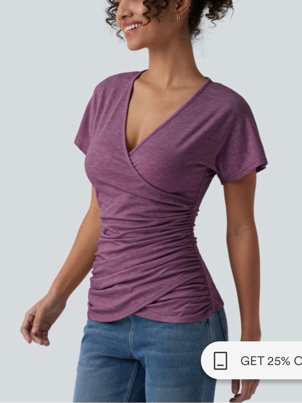 Halara V-Neck Short Sleeve Ruched Casual Top